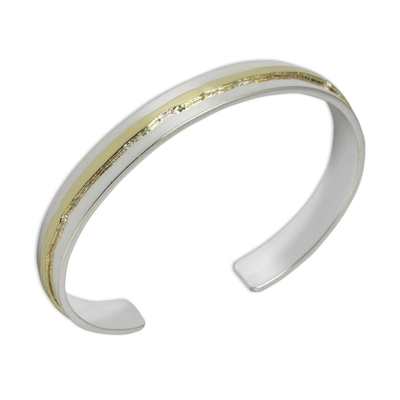 Gold accent sterling silver cuff bracelet, 'Ripple Effect II' - Gold Accent Sterling Silver Matte Cuff Bracelet