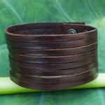 Men's leather wristband bracelet, 'Siam Destiny' - Handcrafted Men's Leather Wristband Bracelet