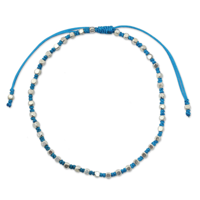 Silver accent beaded bracelet, 'Sky Blue Boho Chic' - Artisan Crafted Silver Accent Macrame Bracelet