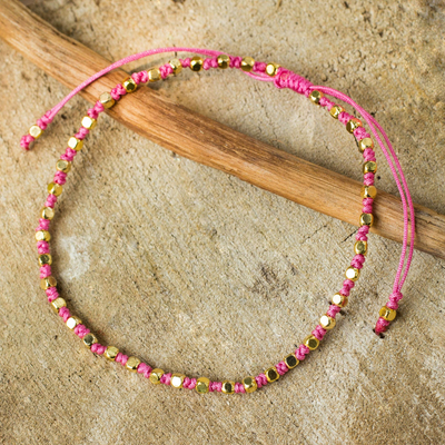 Gold accent beaded bracelet, 'Rose Boho Chic' - Fair Trade Handcrafted Gold Accent Macrame Bracelet