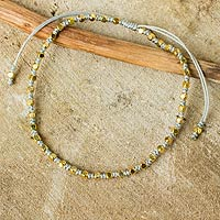 Gold accent beaded bracelet, 'Grey Boho Chic' - Fair Trade Handcrafted Gold Accent Macrame Bracelet