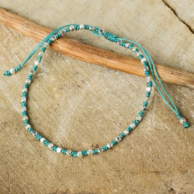 Silver accent beaded bracelet, 'Turquoise Boho Chic' - Artisan Crafted Silver Plated Macrame Bracelet