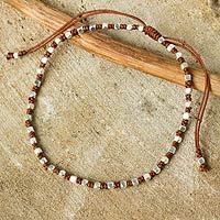 Silver accent beaded bracelet, 'Brown Boho Chic' - Handcrafted Beaded Bracelet from Thailand