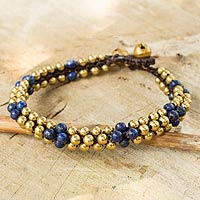 Lapis lazuli beaded bracelet, 'Ethnic Galaxy' - Fair Trade Handcrafted Lapis Lazuli and Brass Bracelet