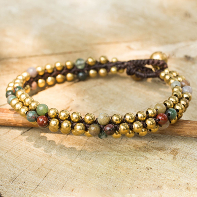 Jasper beaded bracelet, 'Ethnic Galaxy of Colors' - Fair Trade Handcrafted Jasper and Brass Bracelet