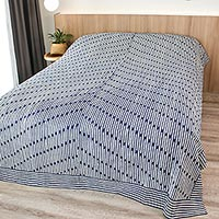 Cotton batik bedspread, 'Vines' (twin) - Cotton Batik Hill Tribe Blue and White Bedspread (Twin)