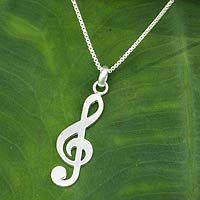 Sterling silver pendant necklace, 'Song of Love' - Music Key Sterling Silver Thai Necklace