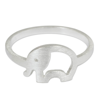 Sterling silver band ring, 'Lovely Elephant' - Thai Artisan Crafted Sterling Silver Band Ring