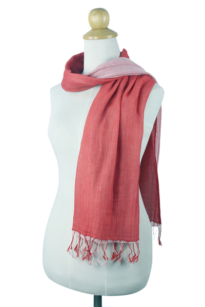 Bufanda de algodón - Bufanda tailandesa de algodón rojo y rosa