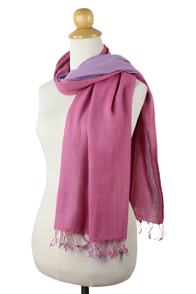Cotton scarf, 'Lilac Rose Duo' - Thai Pink and Light Purple Cotton Scarf