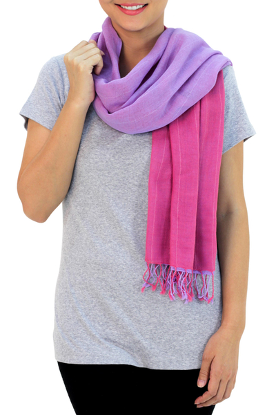 Bufanda de algodón - Pañuelo de algodón rosa tailandesa y morado claro