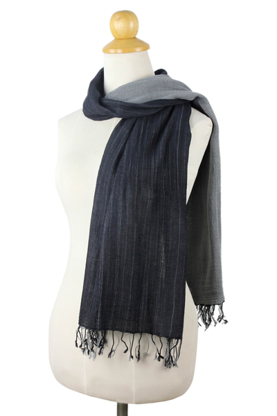 Cotton scarf, 'Grey and Black Duo' - Thai Grey and Black Cotton Scarf