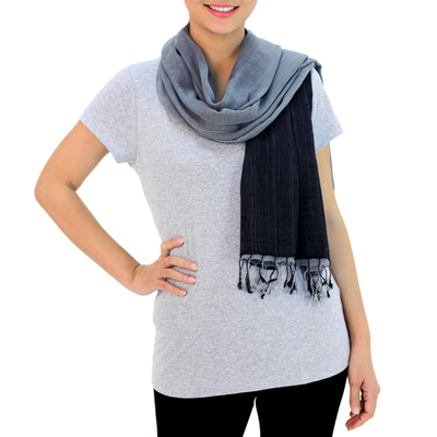 Cotton scarf, 'Grey and Black Duo' - Thai Grey and Black Cotton Scarf