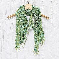 Cotton scarf, 'Breezy Blue and Green'