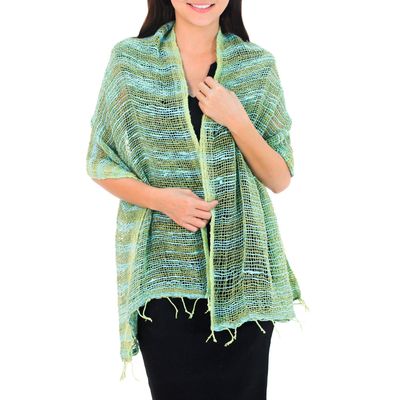 Cotton scarf, 'Breezy Blue and Green' - Thai Blue and Green Cotton Scarf