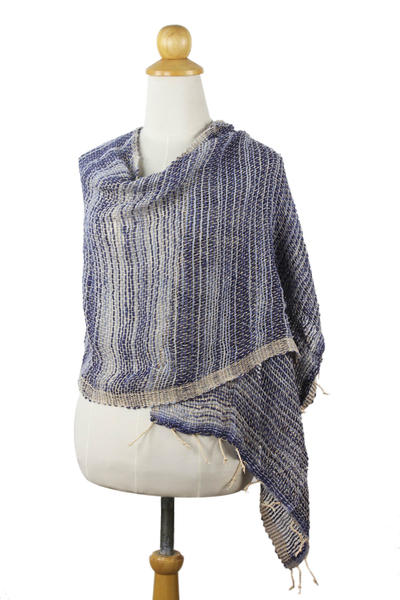 Cotton shawl, 'Breezy Blue' - Thai Blue Cotton Shawl