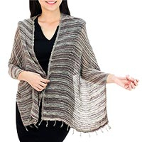 Bufanda de algodón - Bufanda tailandesa de algodón marrón y gris