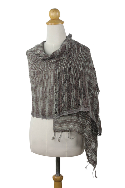 Cotton scarf, 'Breezy Brown and Grey' - Thai Brown and Grey Cotton Scarf