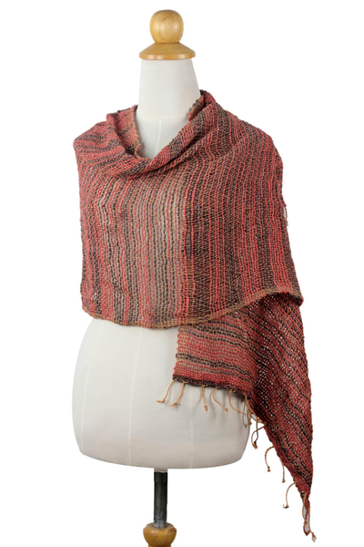 Bufanda de algodón - Bufanda tailandesa de algodón rojo y gris