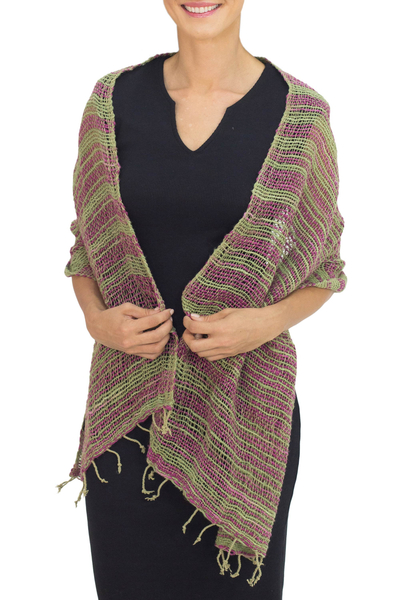 Cotton scarf, 'Breezy Green and Violet' - Thai Green and Violet Cotton Scarf