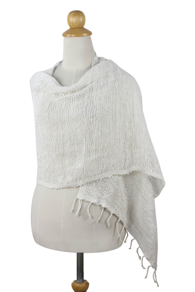 Cotton scarf, 'Breezy White' - Thai White Cotton Scarf