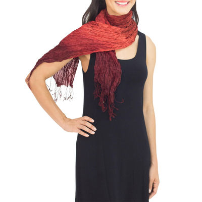 Silk scarf, 'Scarlet Transition' - Red Silk Scarf