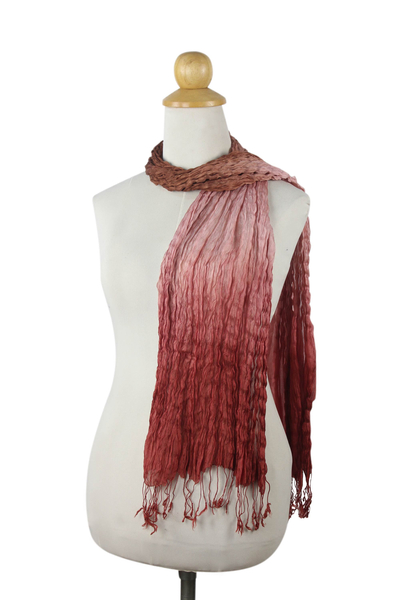 Silk scarf, 'Rich Transition' - Brown Pink Red Silk Scarf