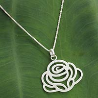 Sterling silver flower necklace, 'Lanna Rose' - Fair Trade Sterling Silver Floral Necklace