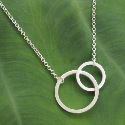 Sterling silver two circle pendant necklace, 'Together' - Fair Trade Sterling Silver Thai Necklace