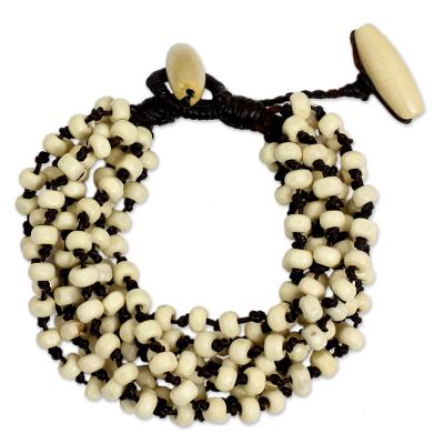 Wood beaded bracelet, 'Natural Belle' - Hand-knotted Torsade Bracelet Wood Beaded Jewelry