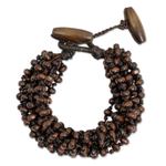 Wood beaded bracelet, 'Sukhothai Belle' - Brown Torsade Bracelet Wood Beaded Jewelry