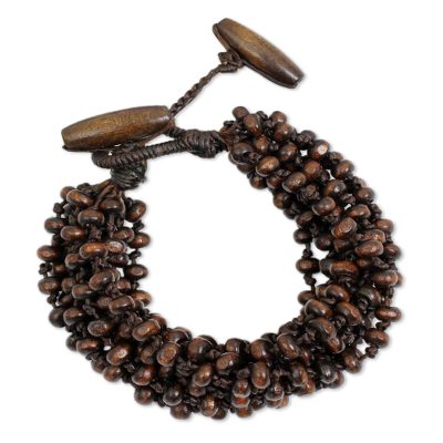 Pulsera de cuentas de madera - Pulsera torsade marrón joyería con cuentas de madera