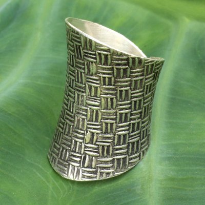 Sterling silver wrap ring, 'Woven Touch' - Modern Sterling Silver Wrap Ring from Thailand