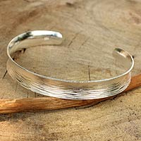 Sterling silver cuff bracelet, 'Luminosity' - Sterling Silver Cuff