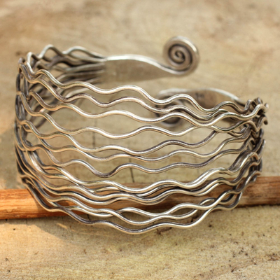 Sterling silver cuff bracelet, 'Ocean Currents' - Modern Sterling Cuff from Thailand