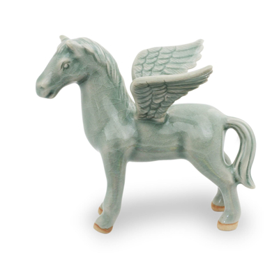 Green Celadon Winged Horse Figurine