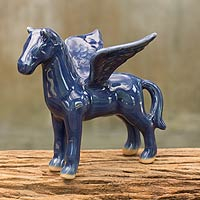 Celadon ceramic figurine, 'Sapphire Pegasus'