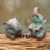 Celadon ceramic statuettes, 'Antiqued Happy Elephants' (pair) - Thai Celadon Ceramic Sculptures (pair) thumbail