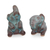 Celadon ceramic statuettes, 'Antiqued Happy Elephants' (pair) - Thai Celadon Ceramic Sculptures (pair) (image 2a) thumbail