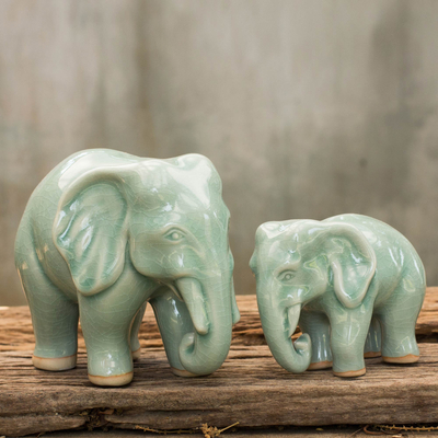 Celadon-Keramikstatuetten, (paar) - elefanten-seladon-keramikskulpturen (paar)