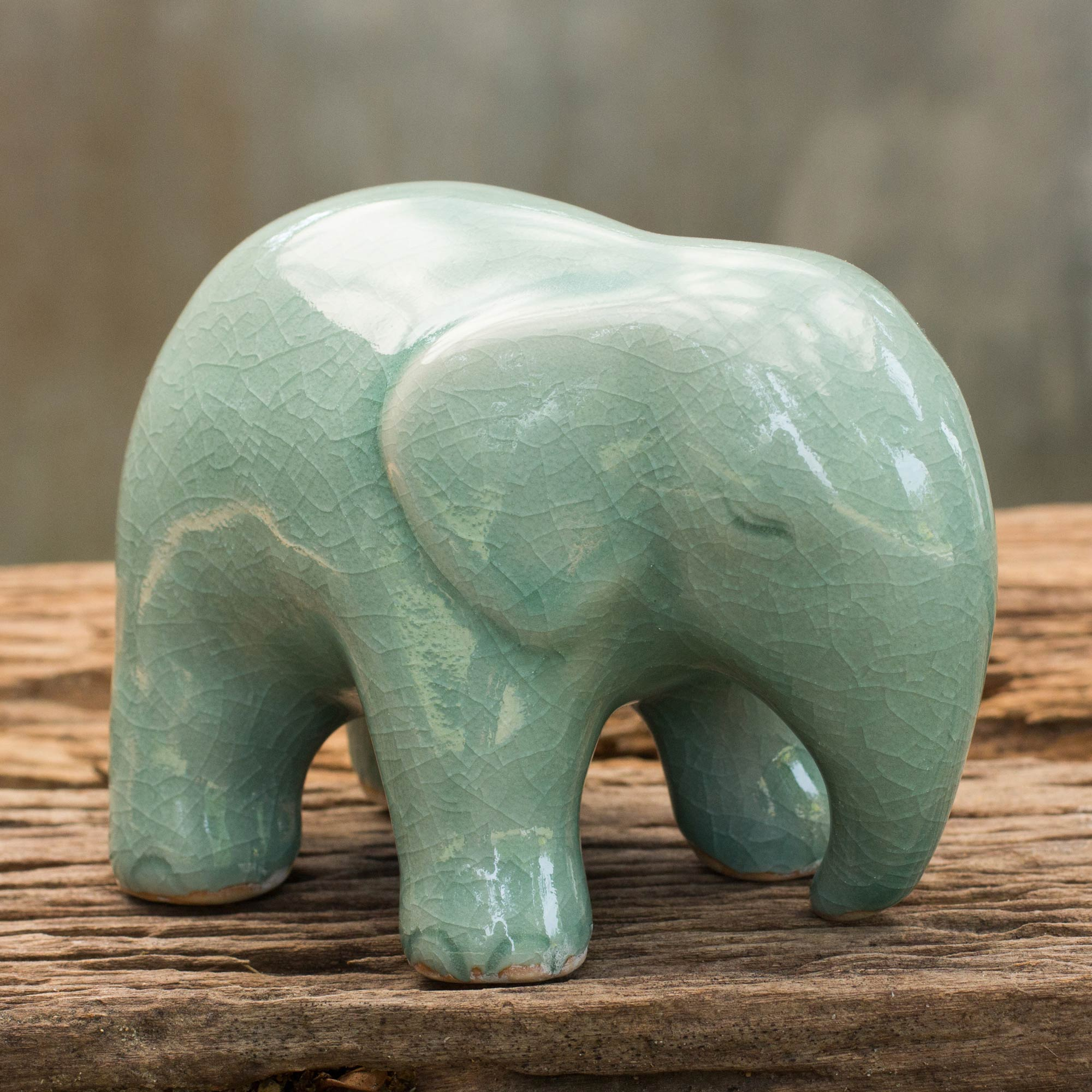 Green Celadon Ceramic Figurine - Emerald Elephant | NOVICA