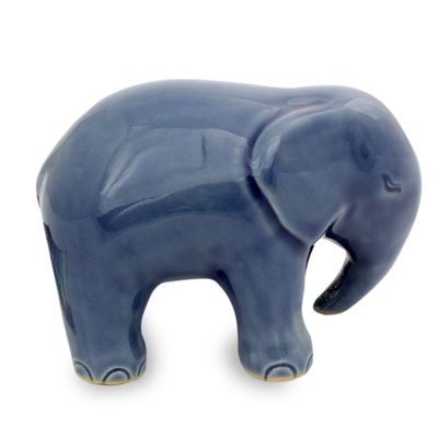 Celadon ceramic figurine, 'Sapphire Elephant' - Blue Celadon Ceramic Figurine