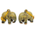 Celadon ceramic ornaments, 'Yellow Elephant' (pair) - Mottled Yellow Celadon Ceramic Ornaments (Pair)