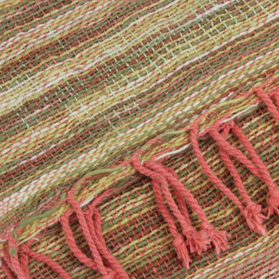 Cotton scarf, 'Rosewood Breeze' - Pink and Brown Hand-woven Cotton Scarf