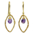 Gold plated amethyst dangle earrings, 'Swinging Ellipses' - Gold Plated Handcrafted Earrings with Amethyst thumbail