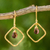 Gold plated garnet dangle earrings, 'Swinging Rhombus' - Artisan Crafted Gold Plated Garnet Earrings from Thailand (image 2) thumbail