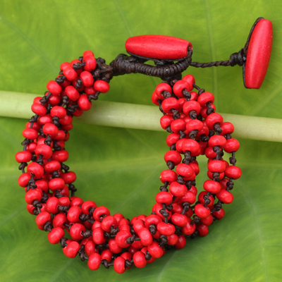 Armband aus Holzperlen - Rotes handgeknüpftes Perlenarmband
