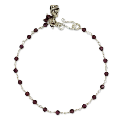 Garnet flower bracelet, 'Red Rose Horizon' - Handcrafted Sterling Silver and Garnet Bracelet