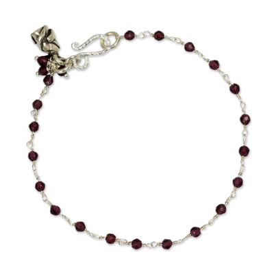 Garnet flower bracelet, 'Red Rose Horizon' - Handcrafted Sterling Silver and Garnet Bracelet