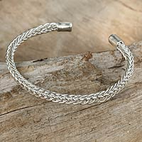 Sterling silver cuff bracelet, 'Woven Wheat' - Thai Braided Sterling Cuff Bracelet